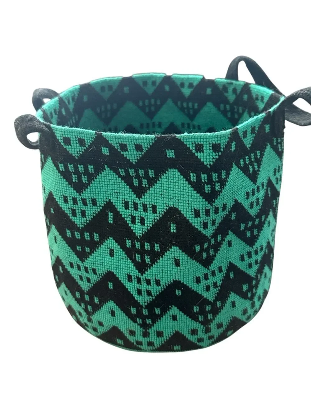 Green & Black Zigzag Knit Storage Basket